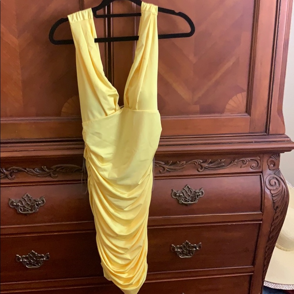 Yellow ruched dress